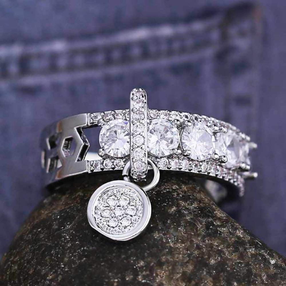 *NEW 925 Silver Round Diamond Drop Band Ring - Picture 6 of 8